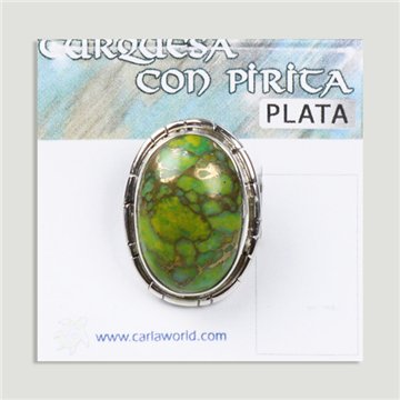 Bague cabochon en argent turquoise avec pyrite verte. A partir de 5gr. (PRIX AU GRAMME)