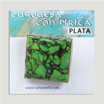 Bague cabochon en argent turquoise avec pyrite verte. A partir de 5gr. (PRIX AU GRAMME)