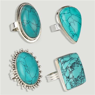 Bague en argent ouvert. Howlite turquoise. De 7 à 9gr. (PRIX PAR GRAMME)