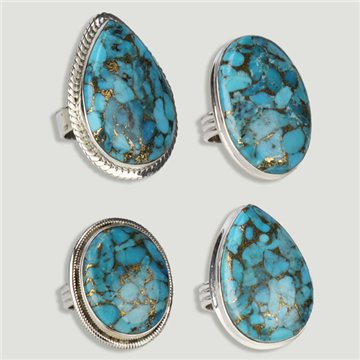 Bague cabochon en argent turquoise avec pyrite bleu clair. A partir de 5gr. (PRIX AU GRAMME)