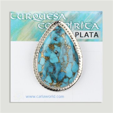 Anillo cabujón Plata Turquesa con Pirita azul claro. A partir 5gr. (PRECIO POR GRAMO)