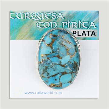 Anillo cabujón Plata Turquesa con Pirita azul claro. A partir 5gr. (PRECIO POR GRAMO)
