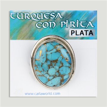 Anillo cabujón Plata Turquesa con Pirita azul claro. A partir 5gr. (PRECIO POR GRAMO)