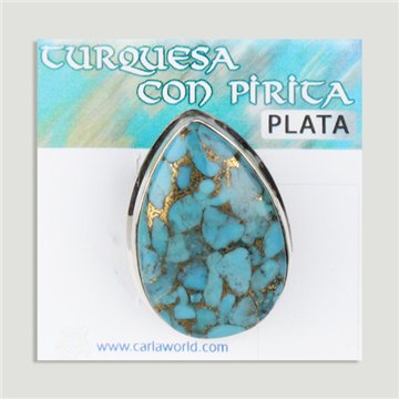 Anillo cabujón Plata Turquesa con Pirita azul claro. A partir 5gr. (PRECIO POR GRAMO)