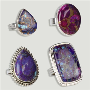 Anillo cabujón Plata Turquesa con Pirita lila. A partir 5gr. (PRECIO POR GRAMO)