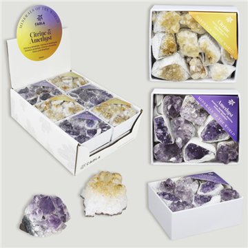 CITRINE & AMETHYST. Box mini Drusa Amatista y Citrino. 8x10x4cm