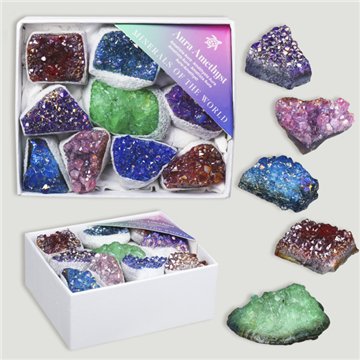 Mineral Box MINI. Mixed Amethyst Aura. 8x10x4cm