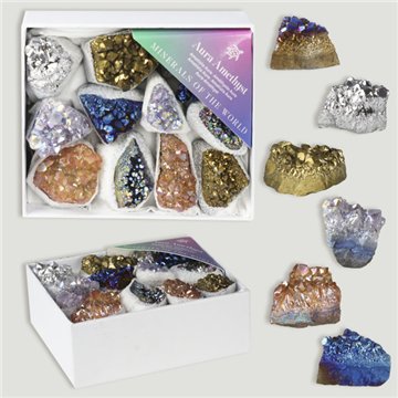 Mineral Box MINI. Mixed Amethyst Aura. 8x10x4cm