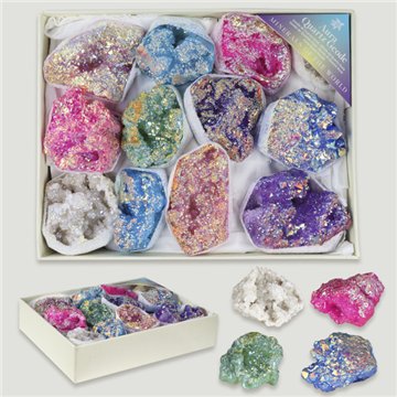 Mineral Box. Mixed Solid Aura Geode Quartz. 17x13x4cm