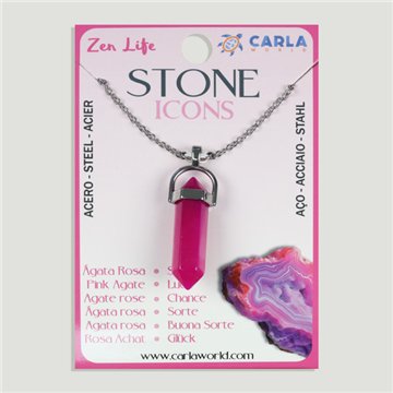Mineral Point Pendant with Chain. Pink Agate
