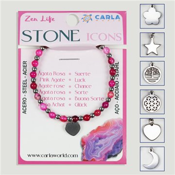 Pulsera mineral. Bola 4mm. Ágata Rosa