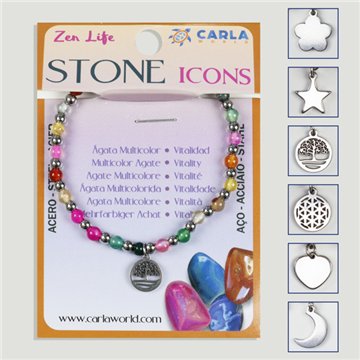 Pulsera mineral. Bola 4mm. Ágata Multicolor