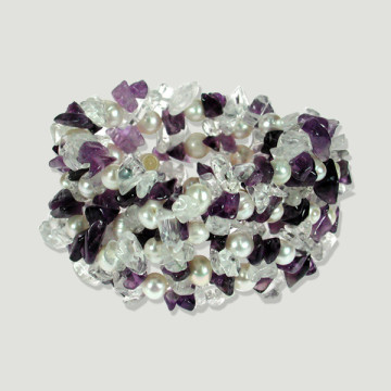 Pulsera chip y perla varias vueltas. Amatista y Cristal Roca