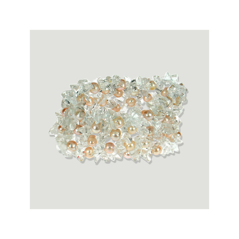 Pulseira com várias pérolas cor-de-rosa e lascas. Quartzo Pulseira com várias pérolas cor-de-rosa e lascas. Quartzo