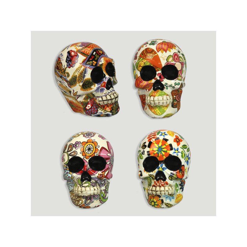 Resin skull. Painted flowers and leaves. Assorted.6x4,5x9cm Resin skull. Painted flowers and leaves. Assorted.6x4,5x9cm