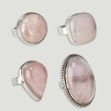 Anel de prata ajustável. Quartzo Rosa. A partir de 9gr. (PREÇO POR RELVA)