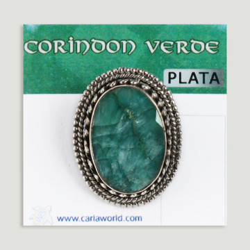 Anillo de Plata ajustable. Corindón Verde. A partir de 9,2gr. (PRECIO POR GRAMO)