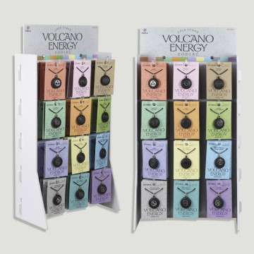 VOLCANO ENERGY. Zodiac Lava/Steel pendant + cord - 72 units