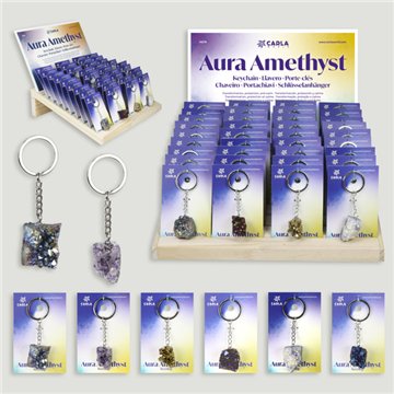 AURA AMETHYST. Aura Amethyst Druzy Keychain Display – 72 Units