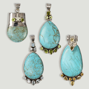 Silver Pendant. Magnesite Turquoise with gemstones. Starting at 19.2 gr. (PRICE PER GRAM)