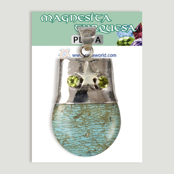 Silver Pendant. Magnesite Turquoise with gemstones. Starting at 19.2 gr. (PRICE PER GRAM)