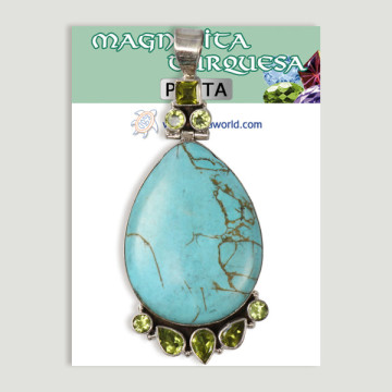 Silver Pendant. Magnesite Turquoise with gemstones. Starting at 19.2 gr. (PRICE PER GRAM)