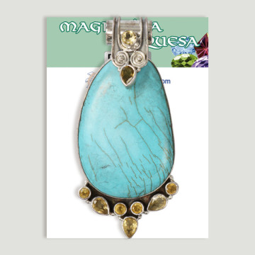 Silver Pendant. Magnesite Turquoise with gemstones. Starting at 19.2 gr. (PRICE PER GRAM)
