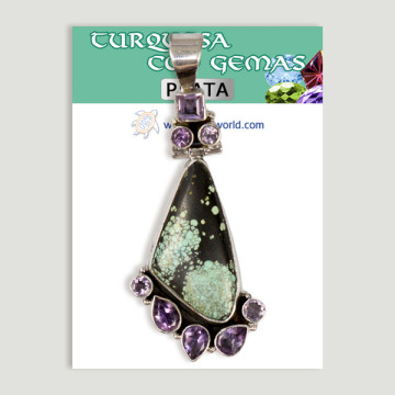 Pendentif en argent. Turquoise avec pierres précieuses. À partir de 12,5 gr. (PRIX PAR GRAMME)