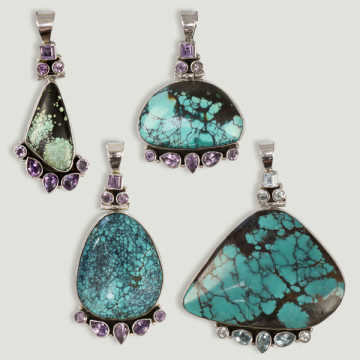 Silver Pendant. Turquoise with gemstones. Starting at 12.5 gr. (PRICE PER GRAM)