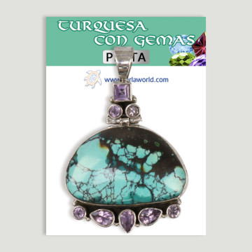 Pendentif en argent. Turquoise avec pierres précieuses. À partir de 12,5 gr. (PRIX PAR GRAMME)