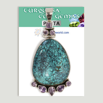 Colgante de Plata. Turquesa con gemas. A partir de 12,5 gr. (PRECIO POR GRAMO)
