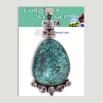 Pendentif en argent. Turquoise avec pierres précieuses. À partir de 12,5 gr. (PRIX PAR GRAMME)