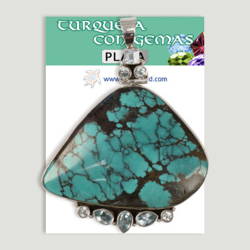 Pendentif en argent. Turquoise avec pierres précieuses. À partir de 12,5 gr. (PRIX PAR GRAMME)