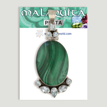 Silver Pendant. Malachite with gemstones. Starting at 22.4 gr. (PRICE PER GRAM)