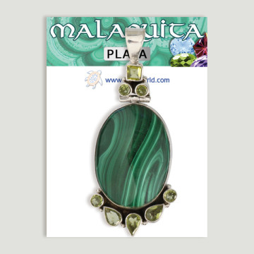 Silver Pendant. Malachite with gemstones. Starting at 22.4 gr. (PRICE PER GRAM)