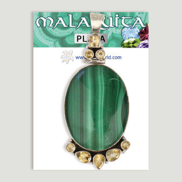 Silver Pendant. Malachite with gemstones. Starting at 22.4 gr. (PRICE PER GRAM)