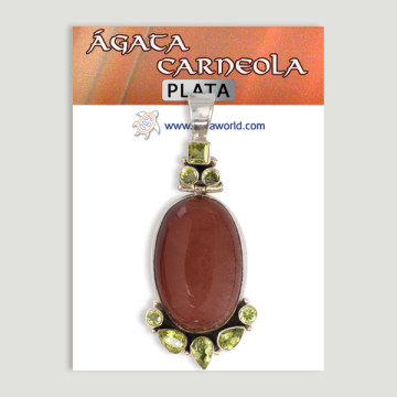 Pendentif en argent. Agate cornaline avec pierres précieuses. À partir de 18 gr. (PRIX PAR GRAMME)