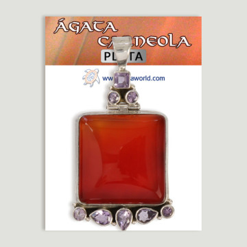 Pendentif en argent. Agate cornaline avec pierres précieuses. À partir de 18 gr. (PRIX PAR GRAMME)