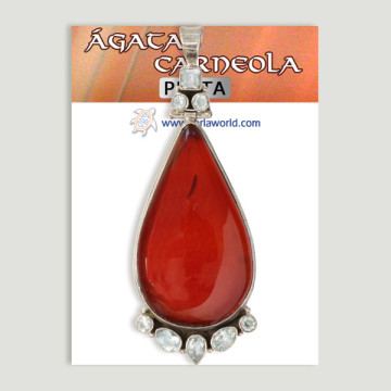 Pendentif en argent. Agate cornaline avec pierres précieuses. À partir de 18 gr. (PRIX PAR GRAMME)
