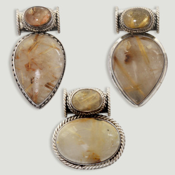 Colgante de Plata. Doble cabujón  Cuarzo Rutilo Oro. A partir de 24 gr. (PRECIO POR GRAMO)
