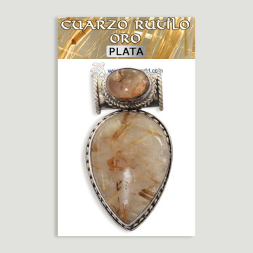 Colgante de Plata. Doble cabujón  Cuarzo Rutilo Oro. A partir de 24 gr. (PRECIO POR GRAMO)