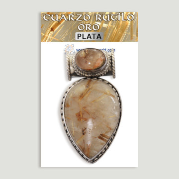 Colgante de Plata. Doble cabujón  Cuarzo Rutilo Oro. A partir de 24 gr. (PRECIO POR GRAMO)
