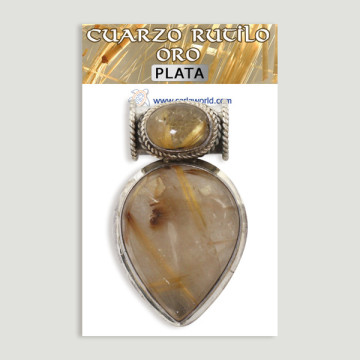 Colgante de Plata. Doble cabujón  Cuarzo Rutilo Oro. A partir de 24 gr. (PRECIO POR GRAMO)