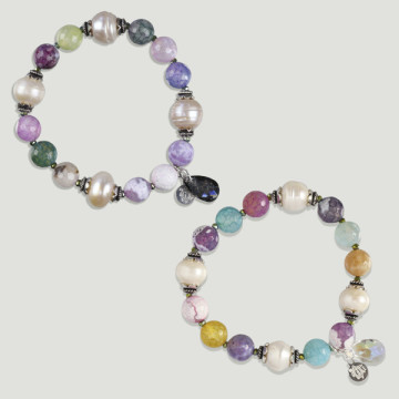 Bracelet en argent SKADE. Agate araignée. agate de feu et cristal