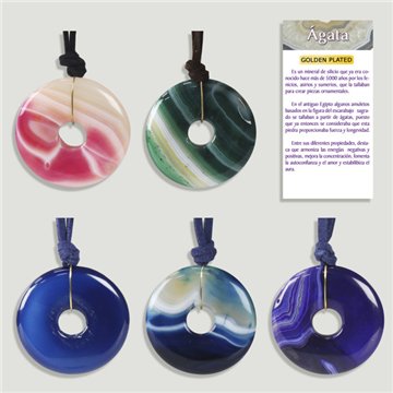 ÁGATA. Colgante Círculo de la vida con cordón. Colores surtidos