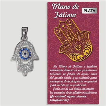 HAND OF FATIMA + EYE OF THE WITCH. SILVER Pendant and Zirconia. 13x16mm