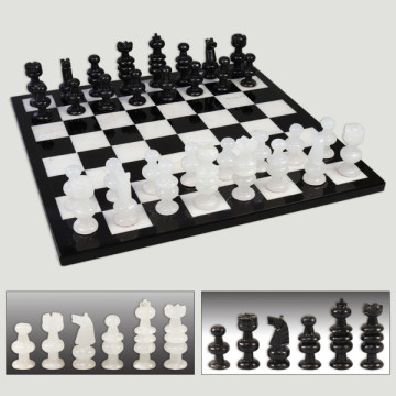 Ajedrez Ónix Méjico, blanco / negro, 36 cm. aprox