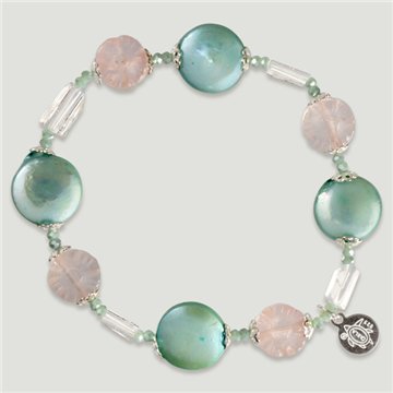 AZAHARA Silver Bracelet. Rose Quartz, Rock Crystal, and Pearl