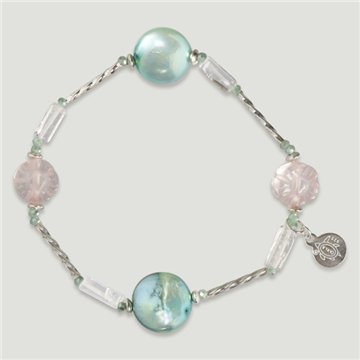 AZAHARA Silver Bracelet. Rose Quartz, Rock Crystal, and Pearl