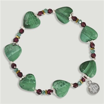 FOREST Silver Bracelet. Malachite, Garnet, and Hematite